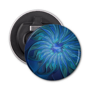 Blue Flower Fantasy Pattern, Abstract Fractal Art Bottle Opener