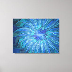 Blue Flower Fantasy Pattern, Abstract Fractal Art Canvas Print
