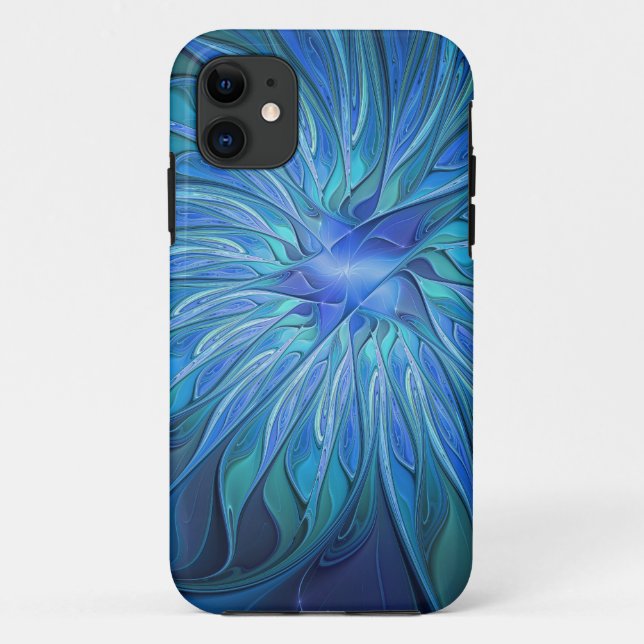 Blue Flower Fantasy Pattern, Abstract Fractal Art Case-Mate iPhone Case (Back)