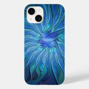 Blue Flower Fantasy Pattern, Abstract Fractal Art Case-Mate iPhone 14 Case