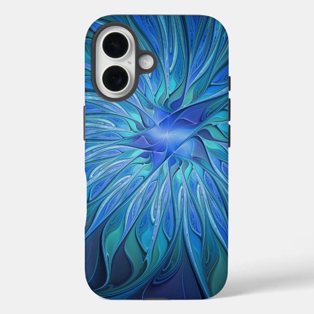 Blue Flower Fantasy Pattern, Abstract Fractal Art Case-Mate iPhone Case (Back)