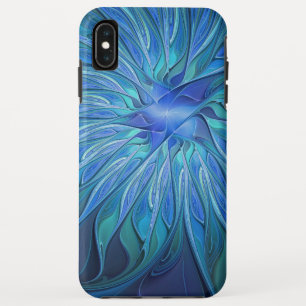 Blue Flower Fantasy Pattern, Abstract Fractal Art iPhone XS Max Case
