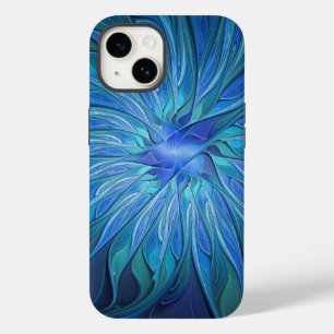Blue Flower Fantasy Pattern, Abstract Fractal Art Case-Mate iPhone 14 Case