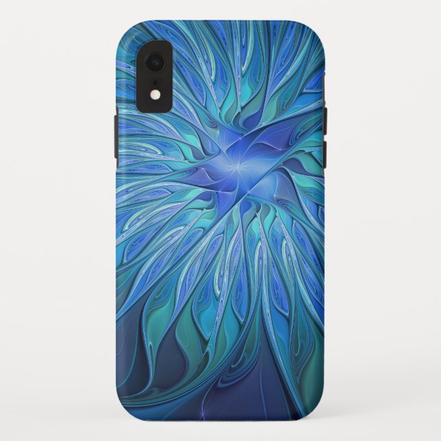 Blue Flower Fantasy Pattern, Abstract Fractal Art Case-Mate iPhone Case (Back)