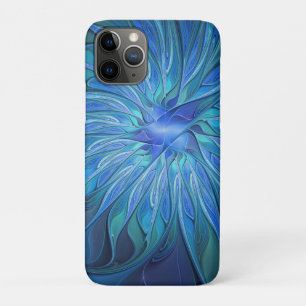 Blue Flower Fantasy Pattern, Abstract Fractal Art iPhone 11 Pro Case