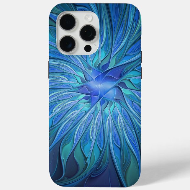 Blue Flower Fantasy Pattern, Abstract Fractal Art Case-Mate iPhone Case (Back)