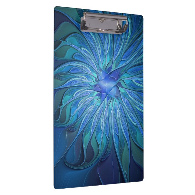 Blue Flower Fantasy Pattern, Abstract Fractal Art Clipboard (Right)