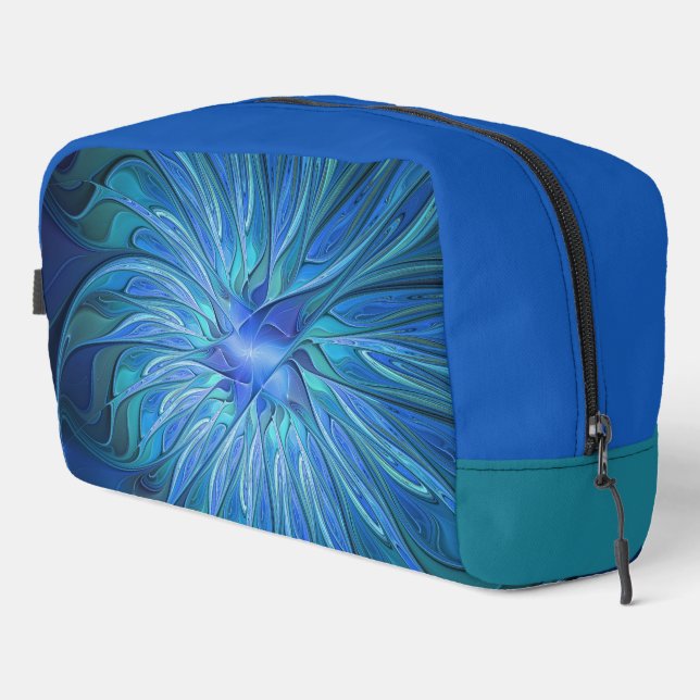 Blue Flower Fantasy Pattern, Abstract Fractal Art Dopp Kit (Right Corner)
