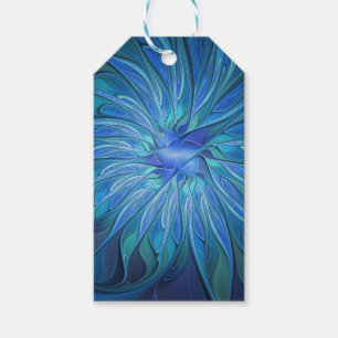 Blue Flower Fantasy Pattern, Abstract Fractal Art Gift Tags