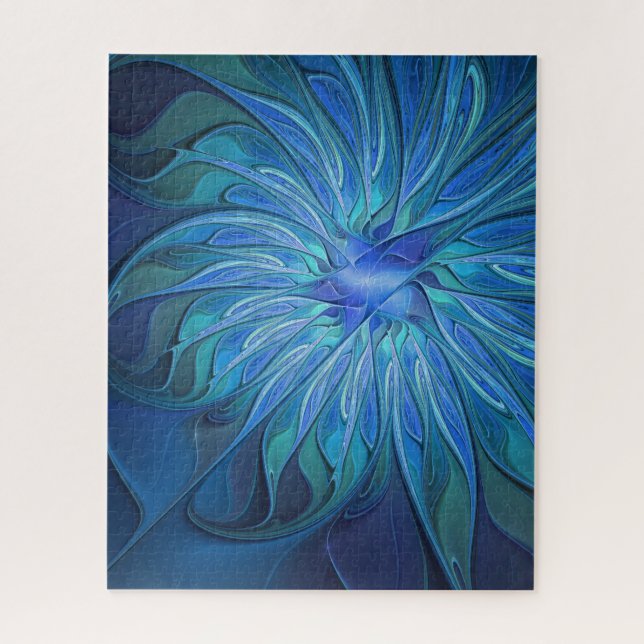 Blue Flower Fantasy Pattern, Abstract Fractal Art Jigsaw Puzzle (Vertical)