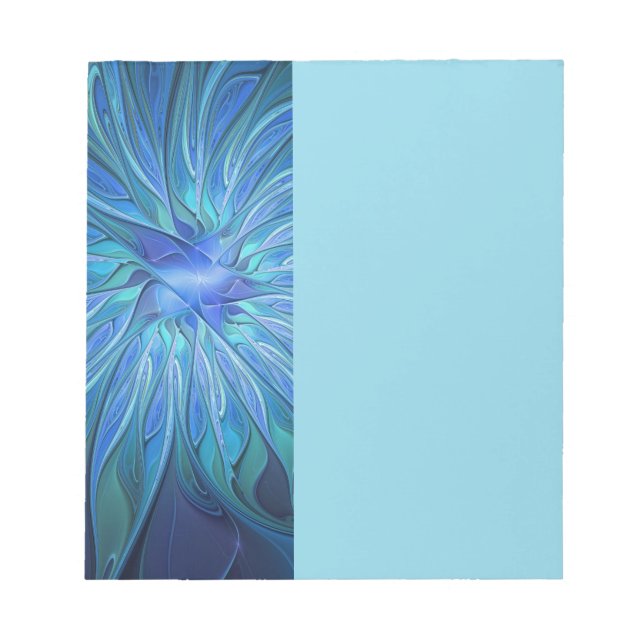 Blue Flower Fantasy Pattern, Abstract Fractal Art Notepad (Front)