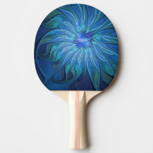 Blue Flower Fantasy Pattern, Abstract Fractal Art Ping Pong Paddle