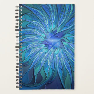 Blue Flower Fantasy Pattern, Abstract Fractal Art Planner