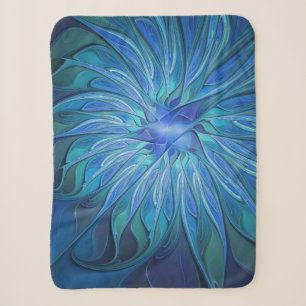 Blue Flower Fantasy Pattern, Abstract Fractal Art Sherpa Blanket