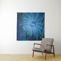 Blue Flower Fantasy Pattern, Abstract Fractal Art