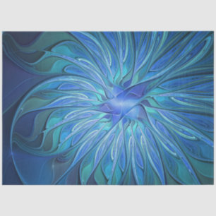 Blue Flower Fantasy Pattern, Abstract Fractal Art Tissue Paper