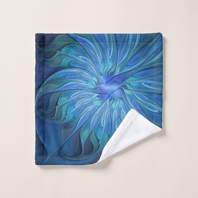 Blue Flower Fantasy Pattern, Abstract Fractal Art Wash Cloth (Wash Cloth)