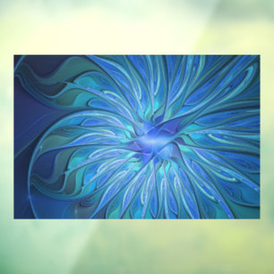 Blue Flower Fantasy Pattern, Abstract Fractal Art Window Cling
