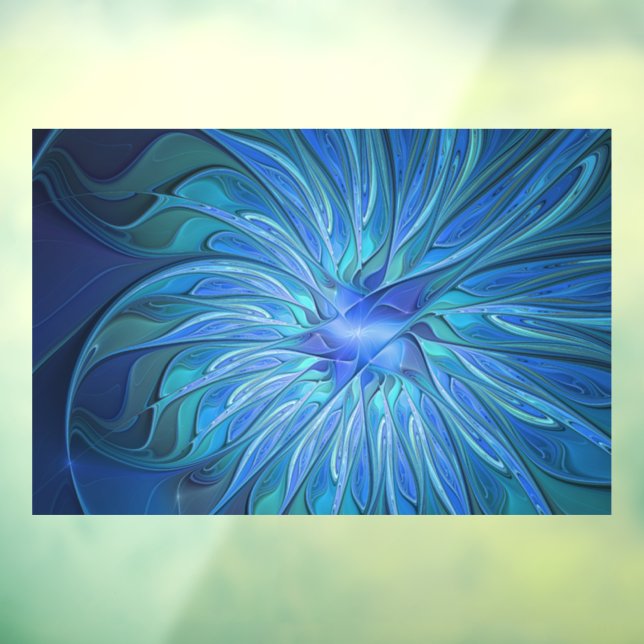 Blue Flower Fantasy Pattern, Abstract Fractal Art Window Cling (Sheet 3)
