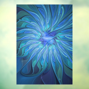 Blue Flower Fantasy Pattern, Abstract Fractal Art Window Cling