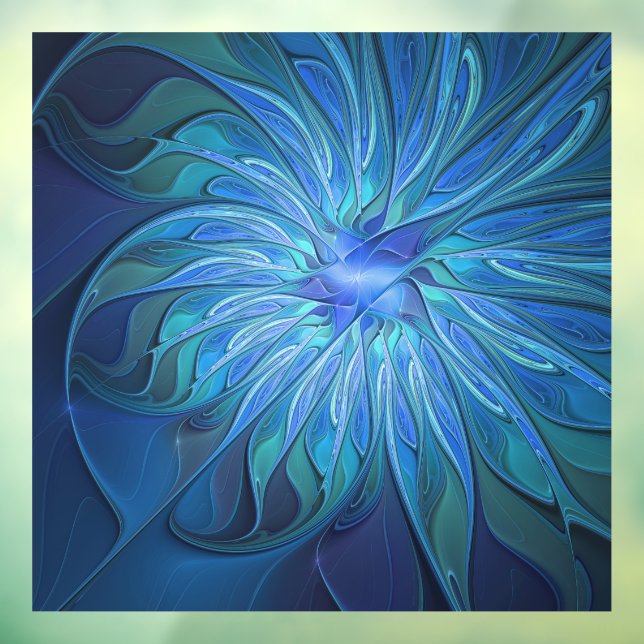 Blue Flower Fantasy Pattern, Abstract Fractal Art Window Cling (Sheet 3)
