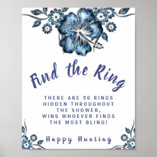 Blue Flower Find the Ring Bridal Shower Game Sign