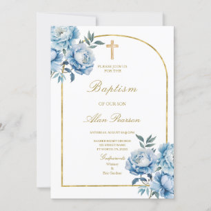 Blue flower Floral boy baptism Invitation
