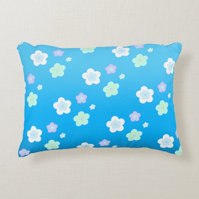 Blue Flower floral Gradient colourful Pattern Decorative Cushion (Front)