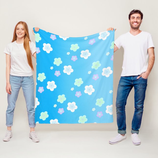 Blue Flower floral Gradient colourful Pattern Fleece Blanket (In Situ)
