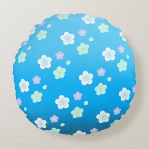 Blue Flower floral Gradient colourful Pattern Round Cushion