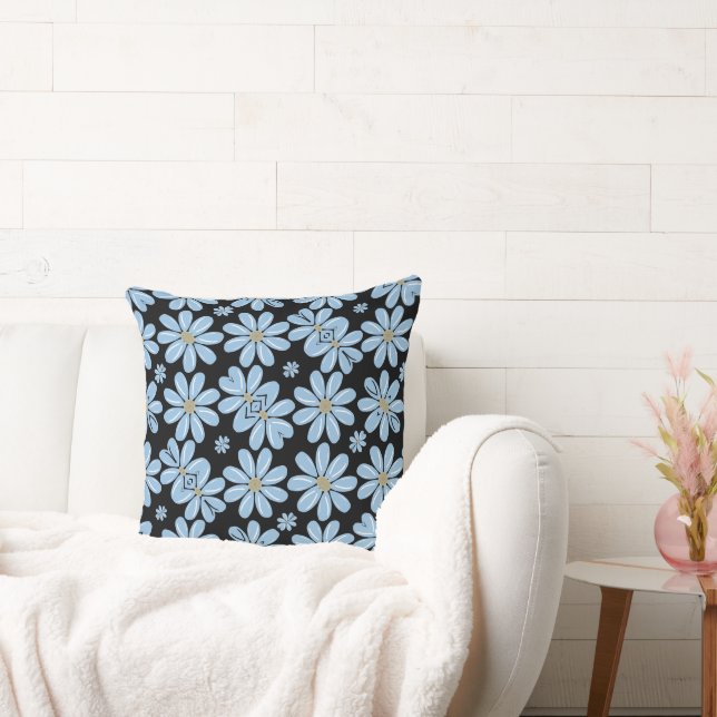 Blue Flower Floral Pattern - Throw Pillow (Couch)