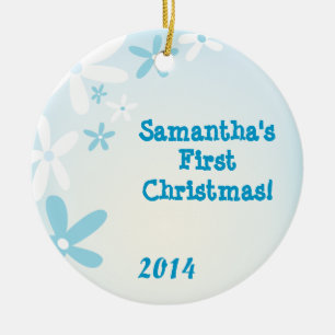 Blue Flower Floral Spri Personalised Name Ornament