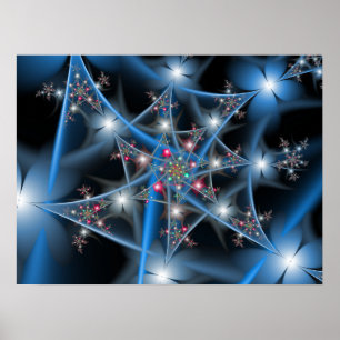 Blue Flower Fractal Design Poster