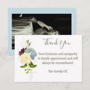 Blue Flower Funeral Photo Thank You Card  