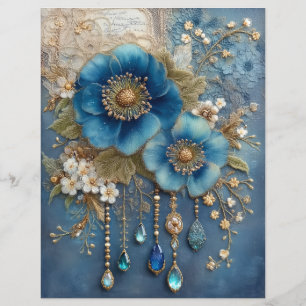 Blue Flower Gems Junk Journal Scrapbook Paper