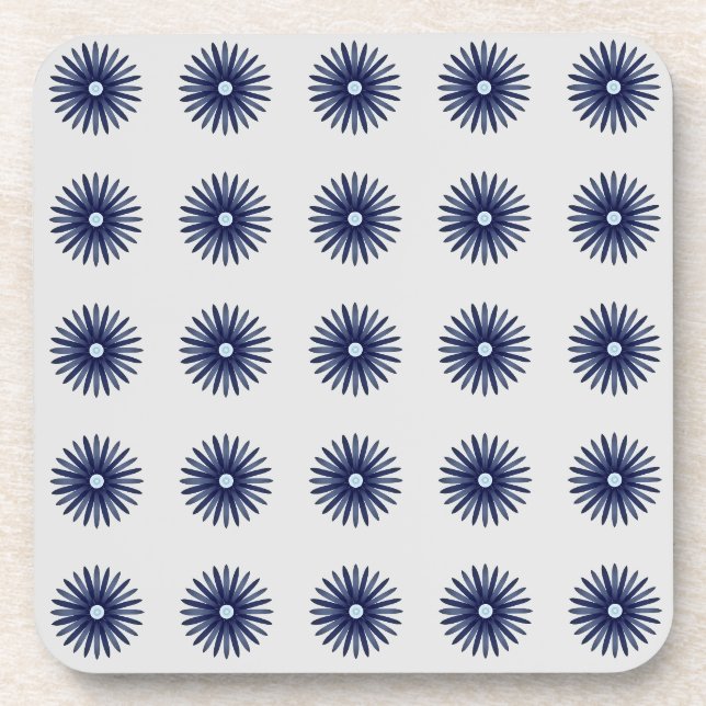 Blue Flower Graphic Pattern Coaster (Front)