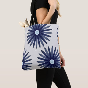 Blue Flower Graphic Pattern Tote Bag