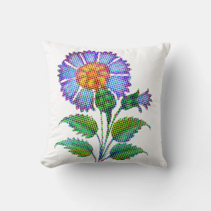 Blue Flower Halftone Fine Art Cushion