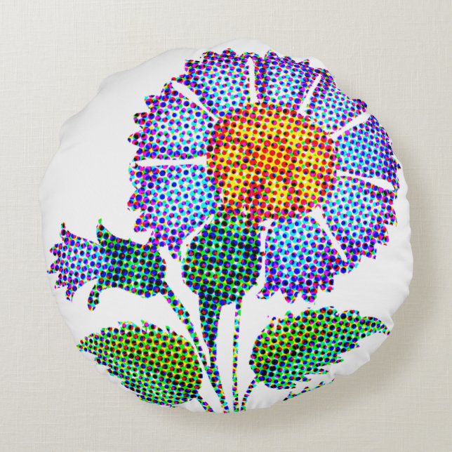 Blue Flower Halftone Fine Art Round Cushion (Back)
