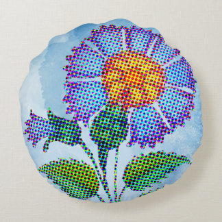 Blue Flower Halftone on Blue Fine Art Round Cushion