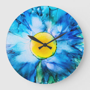 Blue Flower in Alcohol Inks Large Clock