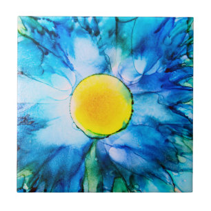 Blue Flower in Alcohol Inks Tile
