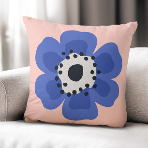 Blue flower light pink cushion