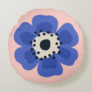 Blue flower light pink round cushion