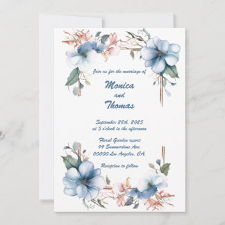 Blue Flower Lines: Personalized Wedding Invitation