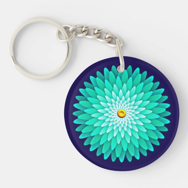 Blue Flower Mandala-68566 Key Ring (Front)