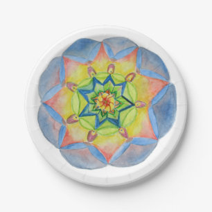 Blue Flower Mandala Custom Paper Plates 7 in
