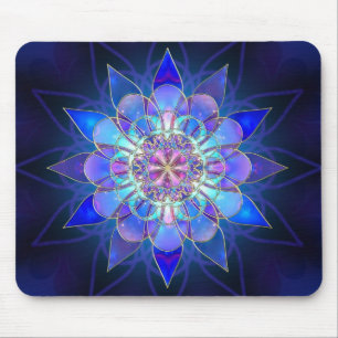 Blue Flower Mandala Fractal Mouse Mat