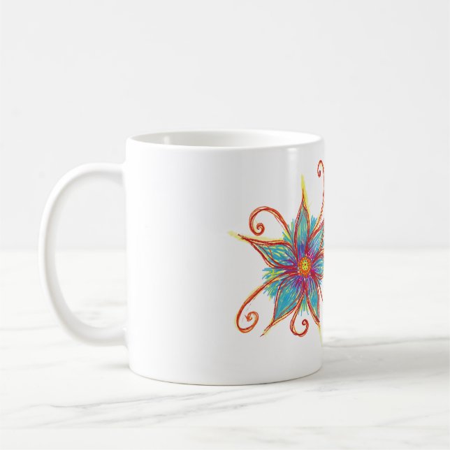Blue Flower Mandala Personalised Coffee Mug (Left)