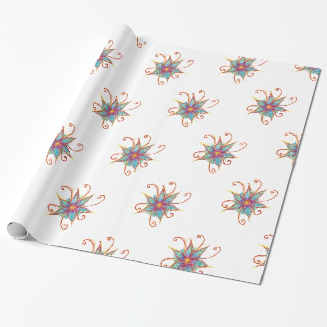 Blue Flower Mandala Wrapping Paper (Unrolled)